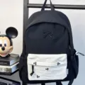 Japanese ins style black white bow embroidery school backpack for student casual daily use detail - Single Bag / Black