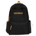 Black embroidered school backpack with yellow drawstrings, casual Japanese style for students. - Single Bag / Black