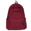 Burgundy embroidered student backpack, minimalist casual daily school bag with front pocket. - Single Bag / Red