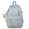 Light blue college style school backpack casual daypack for students with cute rabbit pendant. - Blue