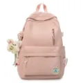 Pink school backpack variant, cute casual student bookbag with plush pendant and pockets. - Single Bag / Pink
