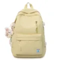 Light yellow school backpack for girls, cute student bookbag with lovely pendant and pockets. - Single Bag / Yellow