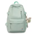 Mint green casual school backpack for girls, cute campus style daypack with plush bear pendant. - Green