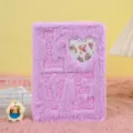Purple plush notebook with pink sequin LOVE letters and heart pattern, cute student diary journal. - A5 / Purple