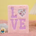 Pink plush notebook with sequin LOVE letters and heart design for daily journaling and gifts. - A5 / Pink