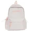 Casual light gray school backpack with pink drawstrings and front pocket variant. - Single Bag / White