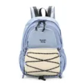 Casual light blue and beige backpack with cross elastic cords, stylish daily travel school bag. - Blue