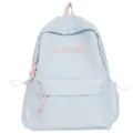 Light blue casual student backpack with pink embroidery, simple daily school bag for teen girls. - Blue