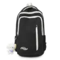 Large capacity black school backpack for women and students with cute dog pendant and white zippers. - Single Bag / Black