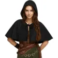 Halloween bohemian short hooded cape for women, stylish lace-up black shawl for costume party. - One Size / Black