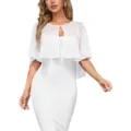 Women's white chiffon cape shawl matching slim dress summer short cardigan cover up top - Milky White / One Size
