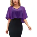 Chiffon cape detail showing the sheer fabric, short length, and elegant drape for summer. - Deep purple / One Size