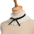 Vintage lace fake collar with black velvet bow, elegant Victorian choker accessory for women. - White