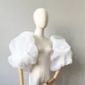 Abnehmbare weiße Organza Puffärmel vintage Hofstil Brautkleid Armabdeckungen Accessoire - Einheitsgröße / Elfenbein