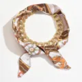 Elegant metal chain and silk scarf necklace, vintage baroque style jewelry accessory. - Brown White Colorblock Style (X2264C)