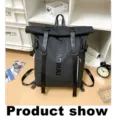 Fashion black roll-top backpack large capacity school bag for men and women daily travel - Black