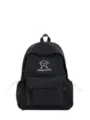 Black canvas school backpack with cute cartoon dog print and front pocket design for daily use. - Single Bag / Black