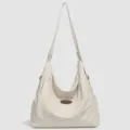 Minimalist canvas shoulder bag in off-white, large capacity casual hobo bag for women daily. - Single Bag / Beige