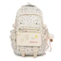 Cute printed canvas school backpack for teen girls, large capacity travel daypack with cute pendant. - Single Bag / White