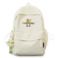 Korean canvas school backpack for women, casual large capacity travel daypack with cute print. - Single Bag / White