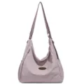 Casual purple nylon hobo shoulder bag, large capacity daily multi-purpose commuter tote. - Single Bag / Pink