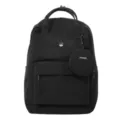 Classic black casual backpack with detachable round pouch, durable student school travel bag. - Black