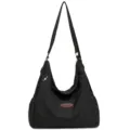 Black nylon shoulder bag large capacity hobo casual tote bag with strap and front zip pocket - Single Bag / Black