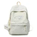 Japanese style canvas school backpack with star pattern and cute cloud pendant for students. - Single Bag / White