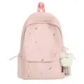 Pink casual school backpack for women, cute embroidered design with daily student style. - Single Bag / Pink