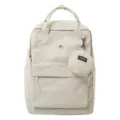 Beige casual student backpack solid color daily travel school bag with cute small pouch - Off White