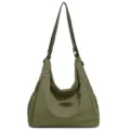Casual green nylon hobo shoulder bag, large capacity daily tote bag with adjustable strap. - Single Bag / Green