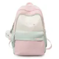 Zaino da scuola rosa e verde menta carino di grande capacità con bella stampa ricamata. - Borsa Singola / Rosa
