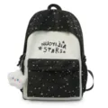 Chic black and white star pattern color block backpack with front pocket and cute cloud pendant. - Single Bag / Black