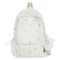 Canvas school backpack with cute dessert embroidery and plush pendant, cream color variant. - Single Bag / White