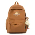 Stylish brown casual backpack for women, large capacity school bag with cute dog print and charm. - Single Bag / Khaki