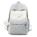 Grey and white star print school backpack with cute cloud pendant for daily casual use. - Single Bag / Gray
