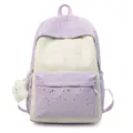 Sweet style color-block school backpack with star prints and cute cloud pendant for daily use. - Single Bag / Purple