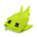Cute neon green shark pencil case with zipper and black X eyes, soft fabric travel pouch bag. - Green