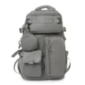 Large capacity grey multi-pocket backpack with small round pouch for travel school daily use. - Gray