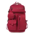 Red multi-pocket casual backpack with detachable round pouch, stylish unisex travel bag. - Red