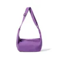 Detail view of the purple casual crossbody shoulder bag showing the adjustable strap and zipper. - Purple