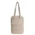 Beige quilted commuter tote bag with multi compartments, lightweight shoulder bag. - Off White