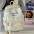Cute Japanese style polka dot and plaid backpack for school girls, casual canvas book bag. - Yellow