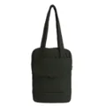 Dark green quilted tote bag, minimalist commuter shoulder bag with long straps and front pocket. - Green
