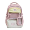 Japanese style pink student backpack with clear window pockets and multi pockets school bag. - Single Bag / Pink