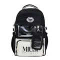 Japanese style black and white student backpack with transparent window and small hanging pouch detail - Bag Only / Black