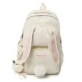 Cute rabbit ear backpack in white, Japanese style school bag with fluffy tail and plush pendant. - Single Bag / White
