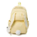 Cute yellow canvas school backpack for teen girls, featuring long rabbit ears and fluffy tail. - Single Bag / Yellow