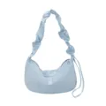 Light blue ruffled nylon shoulder bag casual hobo tote versatile daily commuting dumpling bag. - Blue