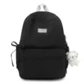Classic black school backpack with large capacity, durable fabric, and cute plush cat pendant. - Single Bag / Black